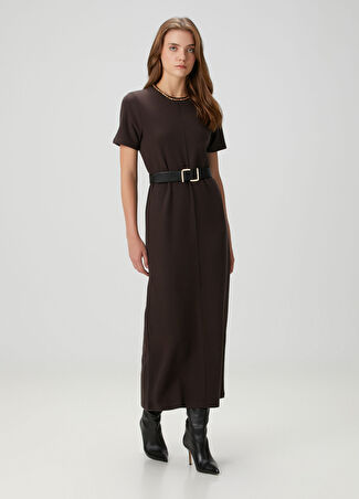 Collection Kadın Kahverengi Midi Elbise S