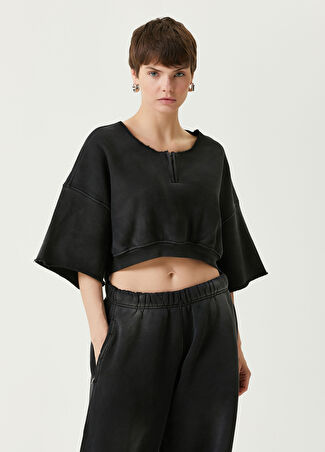 T By Alexander Wang Kadın Logolu Crop T-Shirt Gri L