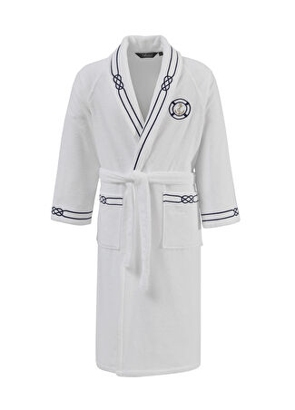 Soft Cotton Marine Man Beyaz Pamuklu Erkek Bornoz -1