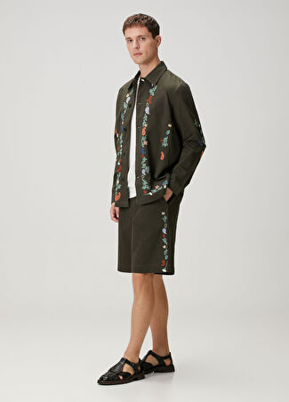 Paul Smith Erkek Haki Etnik Desen Nakışlı Bermuda 32 It