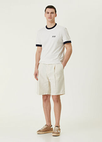 Golden Goose Erkek Beyaz Renkli Çizgi Desenli Pilili Bermuda 48 It