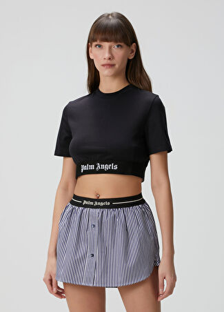 Palm Angels Kadın Siyah Logolu Crop T-Shirt M