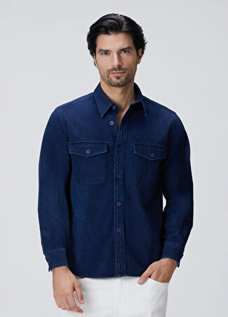 Network Erkek Indigo Denim Gömlek Mavi S