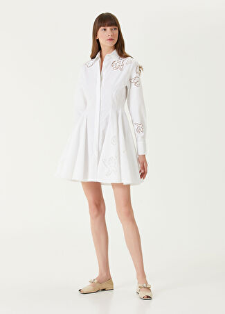 Versace Kadın Beyaz Nakışlı Mini Gömlek Elbise 40 It