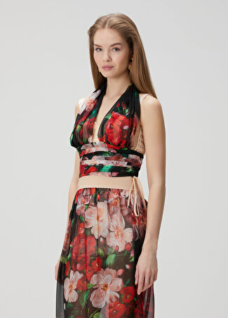 Dolce&gabbana Kadın Siyah Çiçekli Şifon Korse Bluz 38 It