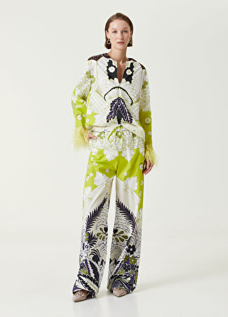Valentino Kadın Yeşil Çiçekli Wide Leg Pantolon 38 It