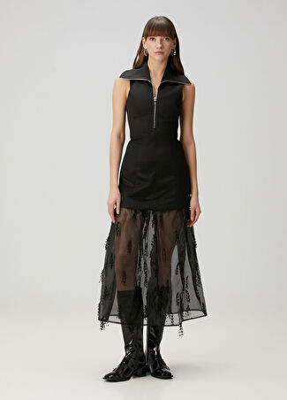Ganni Kadın Siyah Organza Etekli Midi Elbise 34 Fr