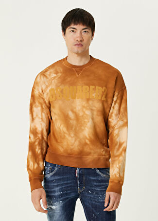 Dsquared2 Erkek Bej Batik Desenli Sweatshirt M