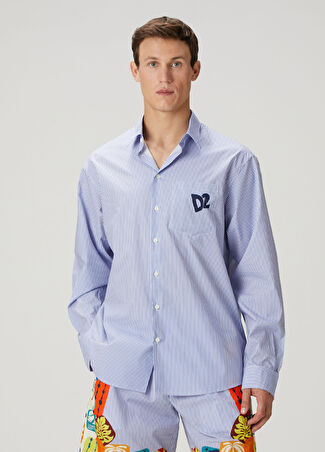 Dsquared2 Erkek Summer Lovers Mavi Çizgi Desenli Oversized Gömlek S