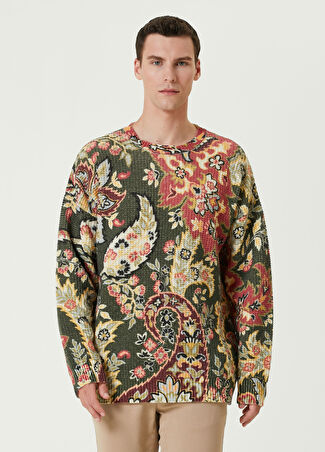 Etro Erkek Koyu Yeşil Etnik Desenli Yün Kazak L