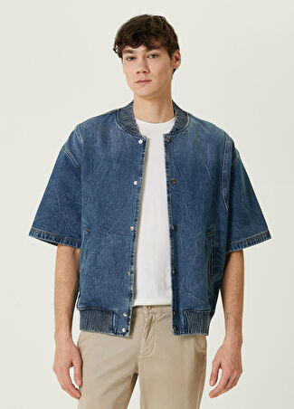 Solid Homme Erkek Mavi Fermuar Detaylı Kısa Kollu Denim Ceket 46 It