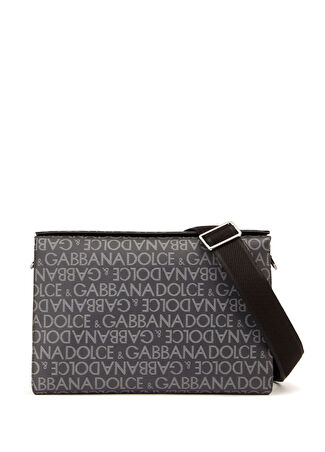 Dolce&gabbana Erkek Siyah Gri Logo Jakarlı Deri Çanta
