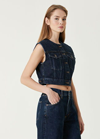 Agolde Kadın Leo Lacivert Crop Denim Yelek M