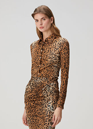 Versace Kadın Fitted Leopar Desenli Gömlek Kahverengi 38 It
