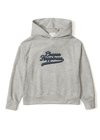 Brunello Cucinelli Kız Çocuk Gri Kapüşonlu Nakışlı Sweatshirt 12 Yaş