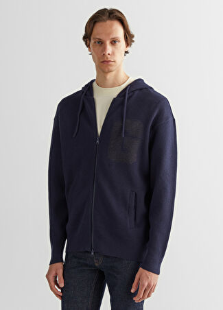 Gant Erkek Lacivert Kapüşonlu Logolu Uzun Kollu Regular Fit Hırka S -1
