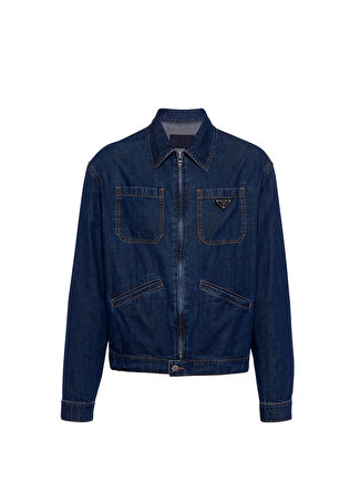 Prada Erkek Hafif Denim Fermuarlı Ceket Mavi L -1