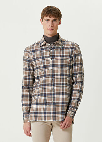 Kiton Erkek Bej Ekose Desenli Gömlek 40 It
