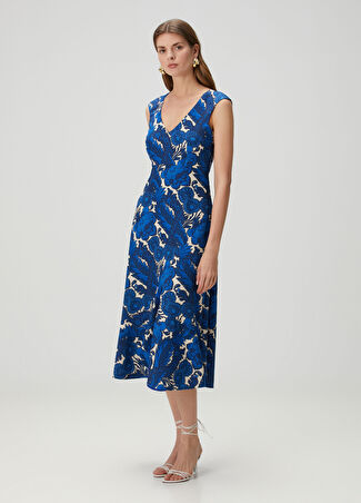 Etro Kadın Mavi Çiçek Desenli Midi Elbise 42 It