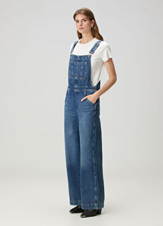 7 For All Mankind Kadın Mavi Wide Leg Denim Tulum S