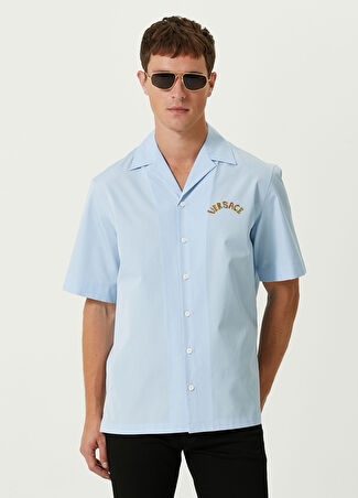 Versace Erkek Logo Nakışlı Gömlek Mavi 50 It
