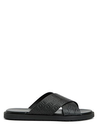 Ferragamo Erkek Siyah Logo Motifli Deri Terlik 11 Uk -1