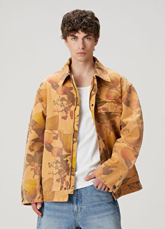 Solid Homme Erkek Turuncu Çiçek Desenli Denim Mont 44 It