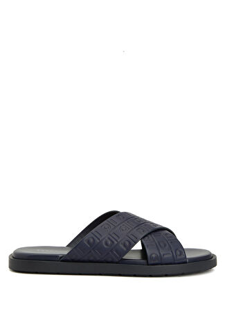 Ferragamo Erkek Lacivert Logo Motifli Deri Terlik 6 Uk