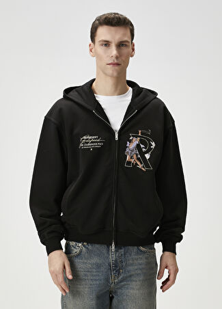 Represent Erkek Siyah Kapüşonlu Figür Baskılı Sweatshirt Xxl -1
