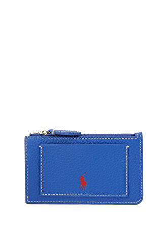 Polo Ralph Lauren Kadın Saks Logo Detaylı Deri Kartlık Mavi -1