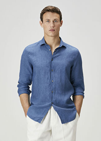 Corneliani Erkek Lacivert Keten Gömlek 40 It