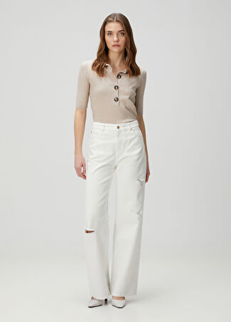 7 For All Mankind Kadın Scout Beyaz Wide Leg Jean Pantolon 30 It -1
