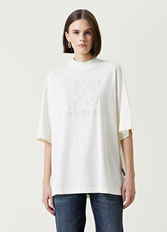 Palm Angels Kadın Kırık Beyaz Logolu T-Shirt Bej S