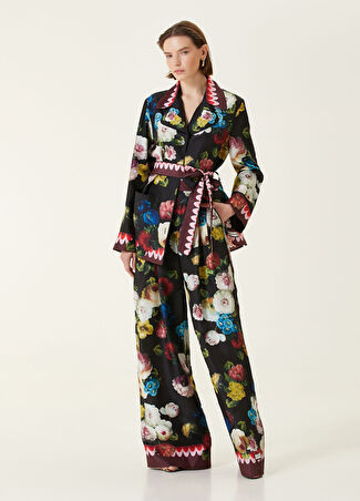 Dolce&gabbana Kadın Siyah Çiçekli Wide Leg İpek Pantolon 38 It
