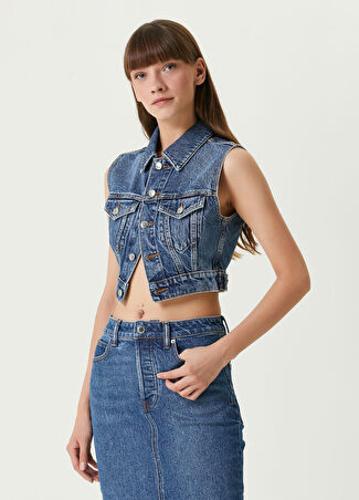 T By Alexander Wang Kadın Mavi Crop Denim Yelek Xs Us
