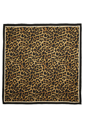 Beymen Club Kadın Leopar Desenli 90x90 Cm İpek Eşarp Kahverengi -1