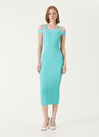 Balmain Kadın Midi Triko Elbise Yeşil 36 Fr