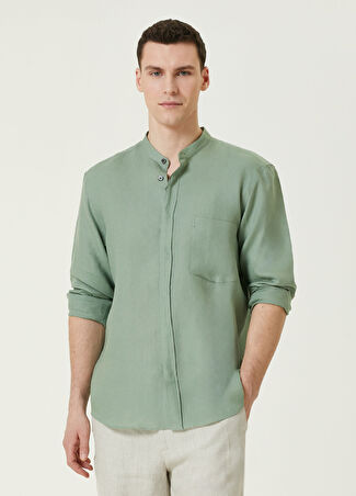 Zegna Erkek Yeşil Keten Gömlek L