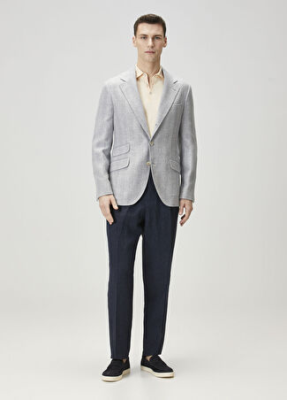 Brunello Cucinelli Erkek Lacivert Çift Pilili Keten Pantolon 50 It
