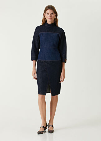 Fendi Kadın Lacivert Midi Patchwork Denim Elbise 38 It