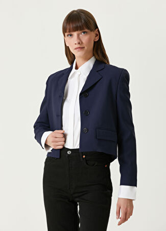 Msgm Kadın Lacivert Crop Yün Ceket 42 It