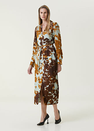 Dries Van Noten Kadın Kahverengi Karışık Desenli Midi Elbise 38 Fr