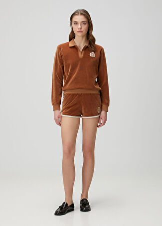 Sporty&Rich Kadın Ny Crest Velour Kahverengi Şort Xs