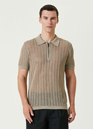 Emporio Armani Erkek Bej Polo Yaka Kısa Kollu Keten Triko S