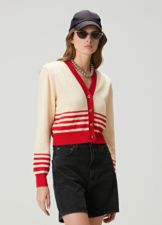 Golden Goose Kadın Krem Kırmızı Çizgili Hırka Bej M -1