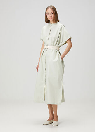 Jil Sander Kadın Su Yeşili Kemerli Midi Elbise Yeşil 34 It