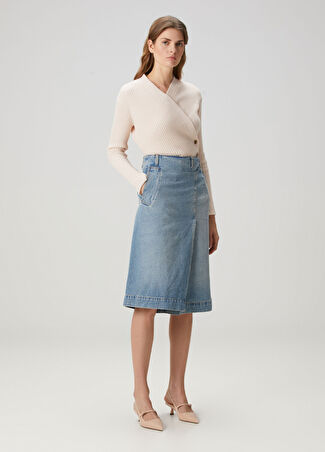 Victoria Beckham Kadın Mavi Midi Denim Etek 6 Us