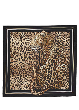 Dolce&gabbana Kadın Leopar Desenli İpek Şal Kahverengi -1