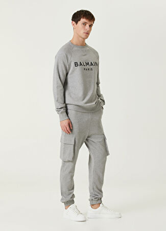 Balmain Erkek Gri Logolu Organik Pamuk Jogger Eşofman Altı Xs