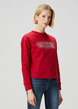 Versace Kadın Kırmızı Taşlı Logolu Sweatshirt 38 It